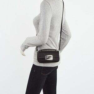 Fendi Black Satin Baguette Crossbody Phone Bag